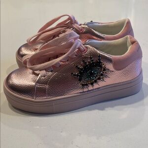 NWT Kurt Geiger London Kids Mini Laney Eye Platform Pink Sneakers Leather Size 4